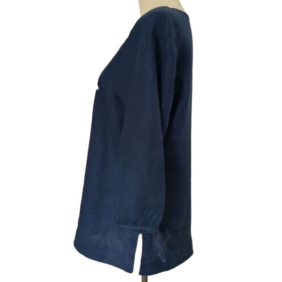 JM Collection Linen Shirt Sz 8 Top Tunic Navy Blue Embroidered Beaded Blouse. - Picture 9 of 16